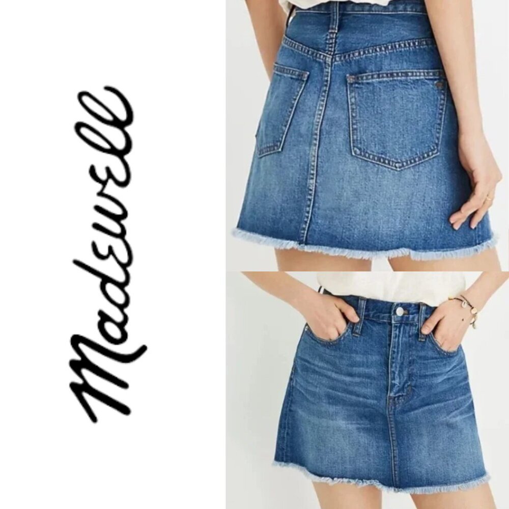 Madewell Women's Size 30 Denim A-Line Mini Skirt Leandra Wash Raw Fluffy Hem